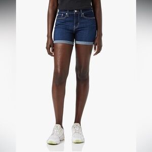 Levi’s mid length jean shorts in dark wash